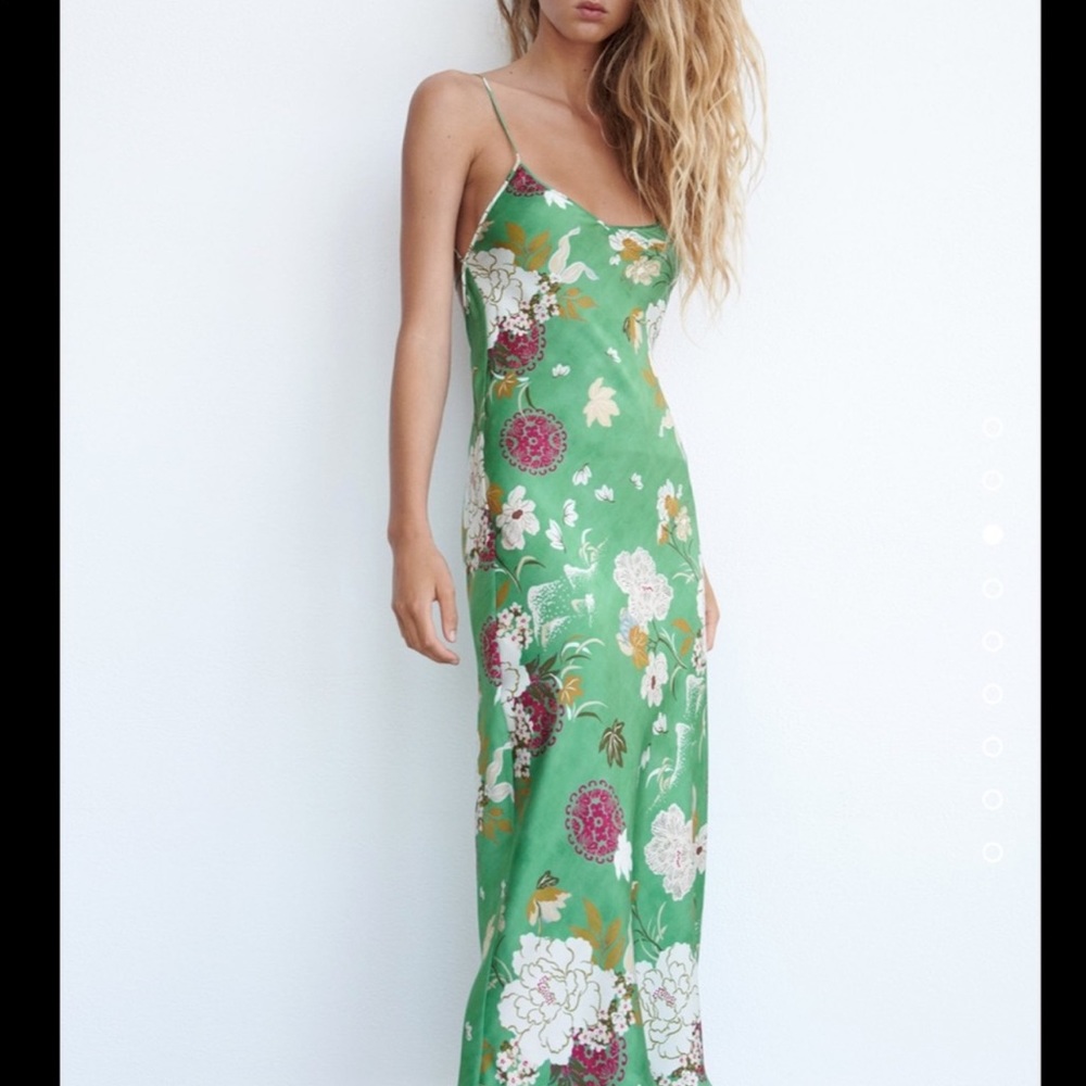 Zara Green Floral Midi Dress